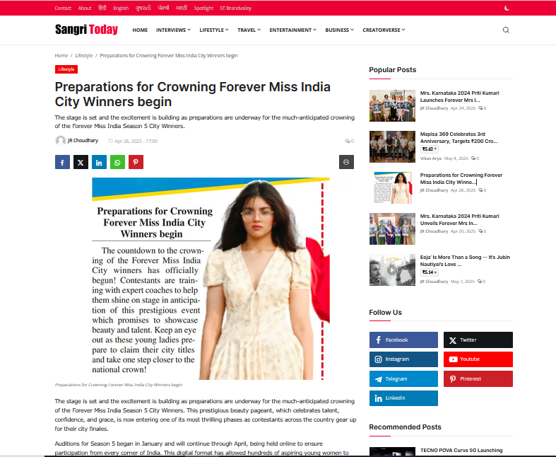 Preparations for Crowning Forever Miss India City Winners begin